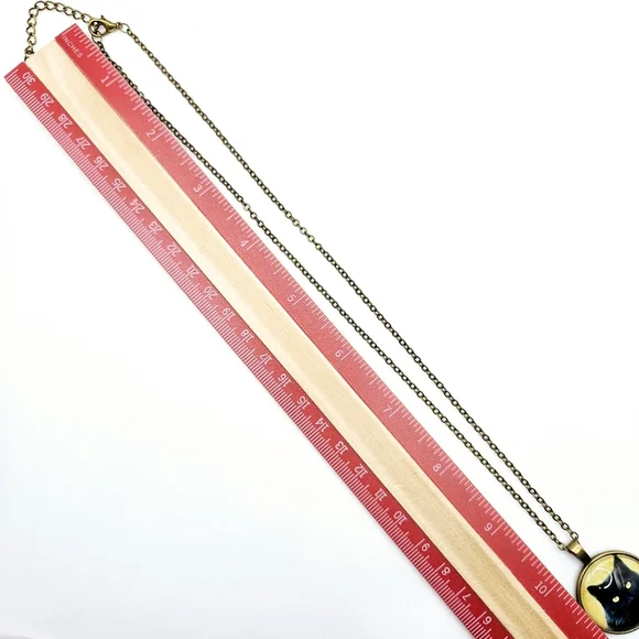 Black Cat Kitty Cabochon Necklace Halloween Witch Familiar New - Picture 4 of 5